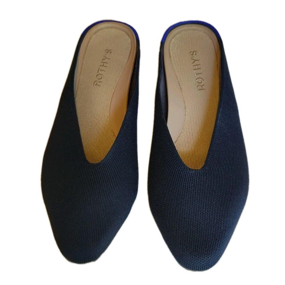 Rothy's The Point Mule Dark Navy Blue Knit Slip-On Flats Shoes Size 8